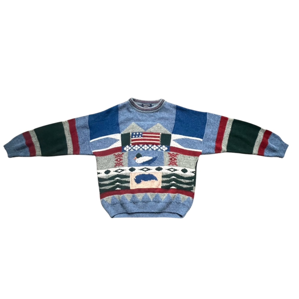 Vintage Austin Reed - Crewneck Americana Wool Sweater Cottage Grandpa Blue Large - Picture 4 of 5
